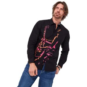 Joe Browns Men's Music Man Placement Print Long Sleeve Shirt Button, Black, M Joe Browns Men's Music Man Placement Print Long Sleeve Shirt Button, Black, M