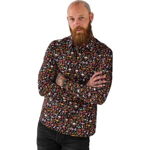Joe Browns Male Mushroom Print Long Sleeve Shirt, Regular, Black, UK S Joe Browns Male Mushroom Print Long Sleeve Shirt, Regular, Black, UK S