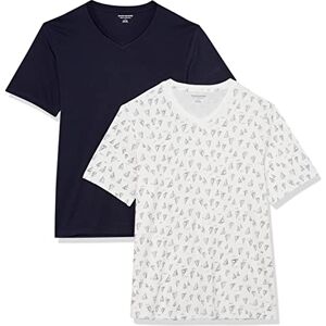 Amazon Essentials Men's T-Shirt Regular-Fit Short-Sleeve V-Neck (Available in Big & Tall), Pack of 2, Navy/Boat Print, Large Amazon Essentials Men's T-Shirt Regular-Fit Short-Sleeve V-Neck (Available in Big & Tall), Pack of 2, Navy/Boat Print, Large