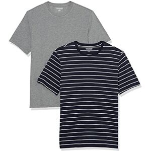 Amazon Essentials Men's T-Shirt Slim-Fit Short-Sleeve Crewneck, Pack of 2, Grey Heather/Navy Stripes, L Amazon Essentials Men's T-Shirt Slim-Fit Short-Sleeve Crewneck, Pack of 2, Grey Heather/Navy Stripes, L