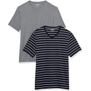 Amazon Essentials Men's T-Shirt Regular-Fit Short-Sleeve V-Neck (Available in Big & Tall), Pack of 2, Grey Heather/Navy Stripe, Large Amazon Essentials Men's T-Shirt Regular-Fit Short-Sleeve V-Neck (Available in Big & Tall), Pack of 2, Grey Heather/Navy Stripe, Large