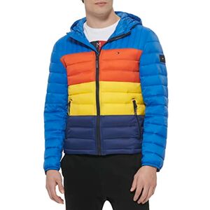 Tommy Hilfiger Men's Water Resistant Ultra Loft Filled Hooded Puffer Jacket Down Alternative Coat, Blue Multi Colorblock, L Tommy Hilfiger Men's Water Resistant Ultra Loft Filled Hooded Puffer Jacket Down Alternative Coat, Blue Multi Colorblock, L
