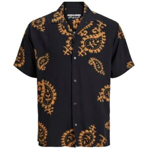 JACK & JONES Men's Jorluke Party AOP Shirt Ss Blk Short-Sleeved, Black, M JACK & JONES Men's Jorluke Party AOP Shirt Ss Blk Short-Sleeved, Black, M