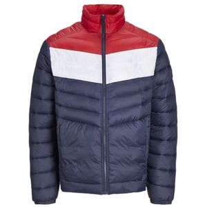 JACK & JONES Men's Jjesprint Puffer Collar Puffer Jacket, Navy blazer/detail: white/true red blocking, XS JACK & JONES Men's Jjesprint Puffer Collar Puffer Jacket, Navy blazer/detail: white/true red blocking, XS