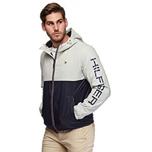 Tommy Hilfiger Men's Lightweight Active Water Resistant Hooded Rain Jacket, Ice/Navy Colorblock, S Tommy Hilfiger Men's Lightweight Active Water Resistant Hooded Rain Jacket, Ice/Navy Colorblock, S