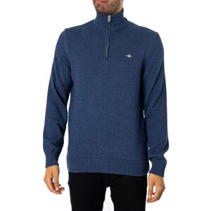 GANT Men's Casual Cotton Halfzip Sweater, Dark Denim Blue Melange, M GANT Men's Casual Cotton Halfzip Sweater, Dark Denim Blue Melange, M