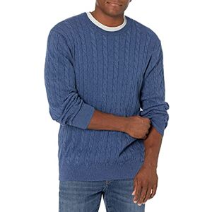 Amazon Essentials Men's Crewneck Cable Cotton Jumper, Blue Heather, S Amazon Essentials Men's Crewneck Cable Cotton Jumper, Blue Heather, S