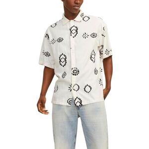 JACK & JONES Men's Jornoto Linen AOP Shirt Ss Ln Short-Sleeved, Buttercream, L JACK & JONES Men's Jornoto Linen AOP Shirt Ss Ln Short-Sleeved, Buttercream, L