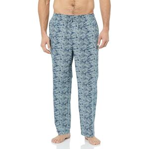 Amazon Essentials Men's Cotton Poplin Straight-fit Pyjama Trousers with Drawstring Elastic Waist, Navy White Palm Leaf, M Amazon Essentials Men's Cotton Poplin Straight-fit Pyjama Trousers with Drawstring Elastic Waist, Navy White Palm Leaf, M