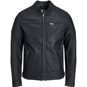 JACK & JONES Men's Faux Leather Jacket Motorcycle Blouson Bomber JJEROCKY Design Outerwear Transitional Coat., Colours:Black-2, Jacket Size:XXL JACK & JONES Men's Faux Leather Jacket Motorcycle Blouson Bomber JJEROCKY Design Outerwear Transitional Coat., Colours:Black-2, Jacket Size:XXL