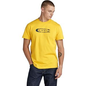 G-STAR Men's Distressed Old School Logo T-Shirt, Yellow (dk lemon D24365-336-348), XXL G-STAR Men's Distressed Old School Logo T-Shirt, Yellow (dk lemon D24365-336-348), XXL