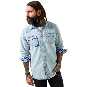 Joe Browns Mens Western-Inspired Customised Denim Shirt, Light Wash, 3XL UK Joe Browns Mens Western-Inspired Customised Denim Shirt, Light Wash, 3XL UK