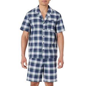Amazon Essentials Men's Cotton-Stretch Poplin Notch Collar Short PJ Set, Indigo Country Plaid, L Amazon Essentials Men's Cotton-Stretch Poplin Notch Collar Short PJ Set, Indigo Country Plaid, L