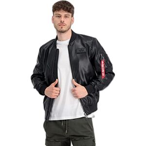 Alpha Men's MA-1 VF Vegan Leather Jacket, Black, L Alpha Men's MA-1 VF Vegan Leather Jacket, Black, L