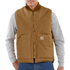 Carhartt Men's V01 Relaxed Fit Firm Duck Insulated Rib Collar Vest, Brown, XXL Carhartt Men's V01 Relaxed Fit Firm Duck Insulated Rib Collar Vest, Brown, XXL