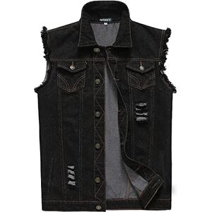 NASKY Men's Fit Retro Ripped Denim Vest Sleeveless Jean Vest and Jacket Black US X-Large NASKY Men's Fit Retro Ripped Denim Vest Sleeveless Jean Vest and Jacket Black US X-Large