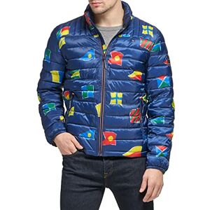 Tommy Hilfiger Men's Lightweight Down Alternative Packable Puffer Jacket Coat, Navy Flag Print, L Tommy Hilfiger Men's Lightweight Down Alternative Packable Puffer Jacket Coat, Navy Flag Print, L