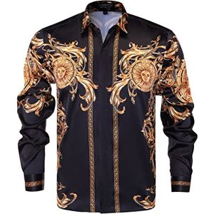 GSBOGOSSE Mens Luxury Brand Printed Silk Like Satin Button Down Dress Shirt for Party Prom Long Sleeve Slim Fit Floral Nightclub Shirt, Multicolored41, Large GSBOGOSSE Mens Luxury Brand Printed Silk Like Satin Button Down Dress Shirt for Party Prom Long Sleeve Slim Fit Floral Nightclub Shirt, Multicolored41, Large