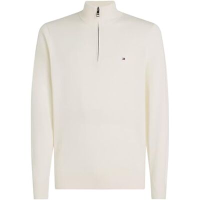 Tommy Hilfiger Men’s Mock Neck Regular Fit Jumper with Zip, White (Ivory), XXL Tommy Hilfiger Men’s Mock Neck Regular Fit Jumper with Zip, White (Ivory), XXL