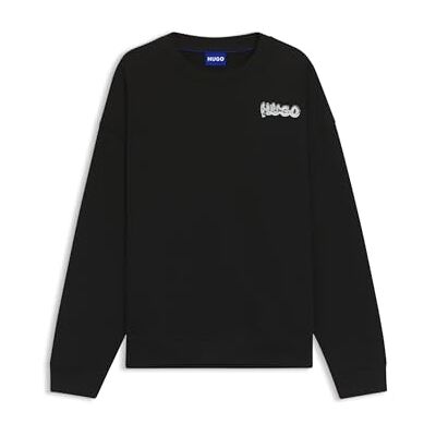Hugo Boss Mens Nyrocrew All-gender cotton-terry sweatshirt with logo prints Black Hugo Boss Mens Nyrocrew All-gender cotton-terry sweatshirt with logo prints Black