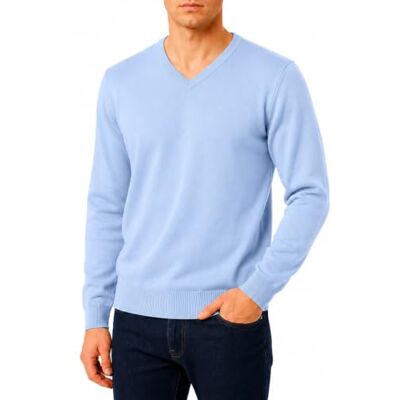 Castle Point Men’s 100% Cotton Knitted Jumper Lightweight V-Neck Pullover Sweater Classic Everyday Casual Knitwear (Sky Blue V Neck, XL) Castle Point Men’s 100% Cotton Knitted Jumper Lightweight V-Neck Pullover Sweater Classic Everyday Casual Knitwear (Sky Blue V Neck, XL)