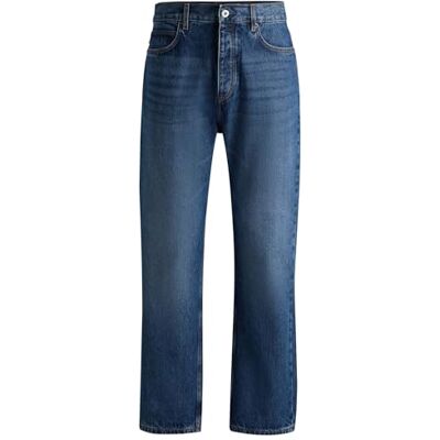Hugo Boss Mens Nate Baggy-fit Jeans in Blue Denim Hugo Boss Mens Nate Baggy-fit Jeans in Blue Denim