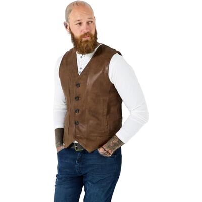 Joe Browns Mens Premium Button-up Leather Waistcoat, Brown, S UK Joe Browns Mens Premium Button-up Leather Waistcoat, Brown, S UK