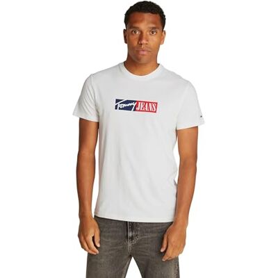 Tommy Jeans Men’s Slim Entry Graphic Long Sleeve Round Neck T-Shirt, White (Ecru), S Tommy Jeans Men’s Slim Entry Graphic Long Sleeve Round Neck T-Shirt, White (Ecru), S