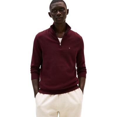 Tommy Hilfiger Men’s Essential Cotton Half Zip Jumper, Red (Deep Burgundy), XXL Tommy Hilfiger Men’s Essential Cotton Half Zip Jumper, Red (Deep Burgundy), XXL