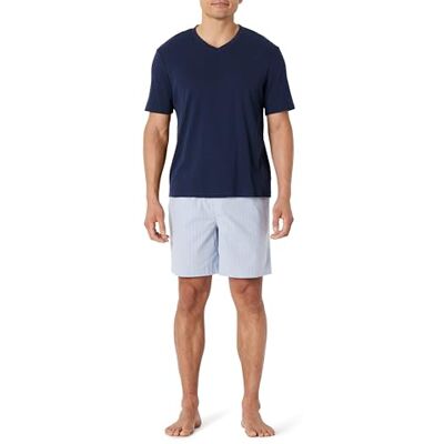 Amazon Essentials Men's Cotton Poplin Pyjama Shorts with Cotton T-Shirt Set Amazon Essentials Men's Cotton Poplin Pyjama Shorts with Cotton T-Shirt Set