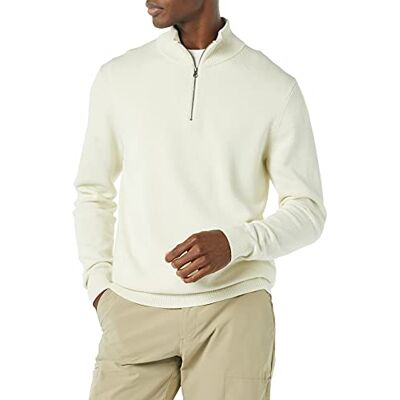 Amazon Essentials Men's 100% Cotton Quarter-Zip Jumper, Ivory, L Amazon Essentials Men's 100% Cotton Quarter-Zip Jumper, Ivory, L