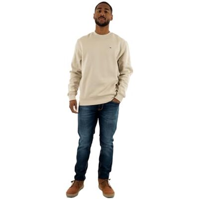 Tommy Jeans Men’s Round Neck Regular Fit Flag Fleece Sweatshirt, Off-White (Newsprint), XS Tommy Jeans Men’s Round Neck Regular Fit Flag Fleece Sweatshirt, Off-White (Newsprint), XS