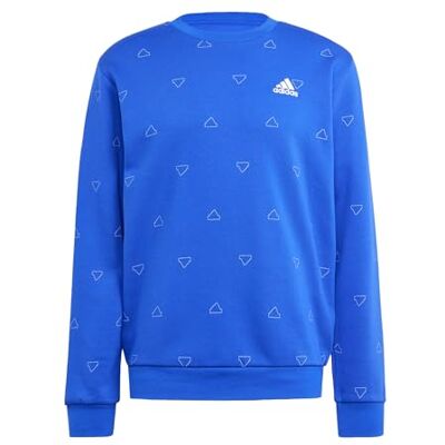 adidas Men's Seasonal Essentials Monogram Graphic Crew Fleece Sweatshirt, semi lucid blue, M adidas Men's Seasonal Essentials Monogram Graphic Crew Fleece Sweatshirt, semi lucid blue, M