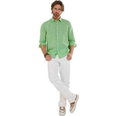 Joe Browns Men's Bold Linen Blend Long Sleeve Shirt, Regular, Green, UK XXL Joe Browns Men's Bold Linen Blend Long Sleeve Shirt, Regular, Green, UK XXL