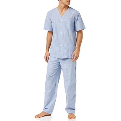 Fruit of the Loom Men's Broadcloth Pyjama Set with Short Sleeves and Long Trousers Pajama, Blue Striped, XL Fruit of the Loom Men's Broadcloth Pyjama Set with Short Sleeves and Long Trousers Pajama, Blue Striped, XL
