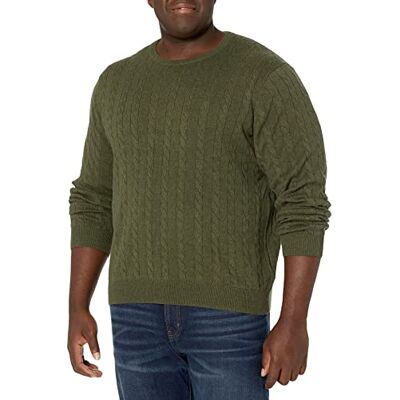 Amazon Essentials Men's Crewneck Cable Cotton Jumper, Olive Heather, XL Amazon Essentials Men's Crewneck Cable Cotton Jumper, Olive Heather, XL