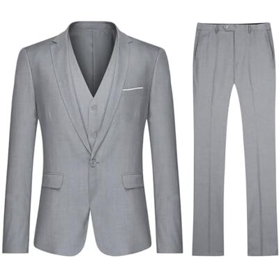 YOUTHUP Mens 3 Piece Suit 1 Button Slim Fit Tuxedo Blazer Waistcoat Pants Solid color 3-piece tuxedo suit, Versatile for business wedding interview and parties YOUTHUP Mens 3 Piece Suit 1 Button Slim Fit Tuxedo Blazer Waistcoat Pants Solid color 3-piece tuxedo suit, Versatile for business wedding interview and parties