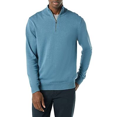 Amazon Essentials Men's 100% Cotton Quarter-Zip Jumper, Blue, M Amazon Essentials Men's 100% Cotton Quarter-Zip Jumper, Blue, M
