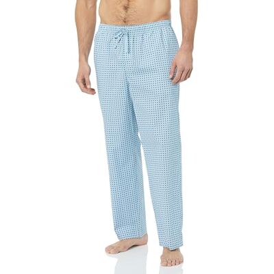 Amazon Essentials Men's Cotton Poplin Straight-fit Pyjama Trousers with Drawstring Elastic Waist, Blue, Geo Print, M Amazon Essentials Men's Cotton Poplin Straight-fit Pyjama Trousers with Drawstring Elastic Waist, Blue, Geo Print, M