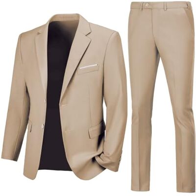 Lynerun Mens Slim Fit 2 Piece Suit Two Button Notched Lapel Solid Suit Jacket Pants Set Tuxedo for Prom, Champagne, M Lynerun Mens Slim Fit 2 Piece Suit Two Button Notched Lapel Solid Suit Jacket Pants Set Tuxedo for Prom, Champagne, M