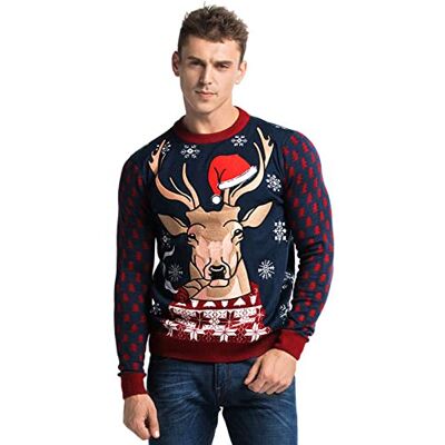 U LOOK UGLY TODAY YO Men's Ugly Christmas Jumper Funny Reindeer Xmas Sweater Top Light up Xmas Red-18027 XL U LOOK UGLY TODAY YO Men's Ugly Christmas Jumper Funny Reindeer Xmas Sweater Top Light up Xmas Red-18027 XL