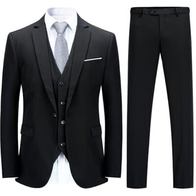 YOUTHUP Mens 3 Piece Suit 1 Button Slim Fit Tuxedo Blazer Waistcoat Pants Solid color 3-piece tuxedo suit, Versatile for business wedding interview and parties YOUTHUP Mens 3 Piece Suit 1 Button Slim Fit Tuxedo Blazer Waistcoat Pants Solid color 3-piece tuxedo suit, Versatile for business wedding interview and parties