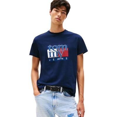 Tommy Jeans Men’s Short Sleeve Round Neck Slim Flag T-Shirt, Blue (Dark Night Navy), XXL Tommy Jeans Men’s Short Sleeve Round Neck Slim Flag T-Shirt, Blue (Dark Night Navy), XXL