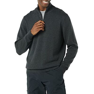 Amazon Essentials Men's 100% Cotton Quarter-Zip Jumper, Charcoal Heather, S Amazon Essentials Men's 100% Cotton Quarter-Zip Jumper, Charcoal Heather, S