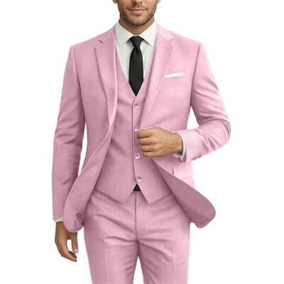 Diaryan Men's Pink Slim Fit 3-Piece Suit Set Wedding, Business, Casual M Diaryan Men's Pink Slim Fit 3-Piece Suit Set Wedding, Business, Casual M
