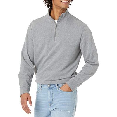 Amazon Essentials Men's Lightweight French Terry Quarter-Zip Mock Neck Jumper, Charcoal Heather, XXL Amazon Essentials Men's Lightweight French Terry Quarter-Zip Mock Neck Jumper, Charcoal Heather, XXL