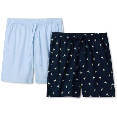 Amazon Essentials Men's Lounge Cotton Stretch Poplin Pyjama Shorts, Pack of 2, Ducks/Light Blue, M Amazon Essentials Men's Lounge Cotton Stretch Poplin Pyjama Shorts, Pack of 2, Ducks/Light Blue, M