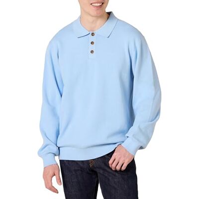 Amazon Essentials Men's Relaxed-Fit Knitted Polo Jumper, Powder Blue, XXL Amazon Essentials Men's Relaxed-Fit Knitted Polo Jumper, Powder Blue, XXL