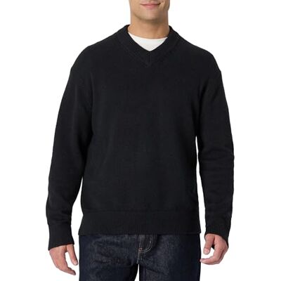 Amazon Essentials Men's Regular-Fit Cotton Blend V-Neck Jumper, Black, S Amazon Essentials Men's Regular-Fit Cotton Blend V-Neck Jumper, Black, S