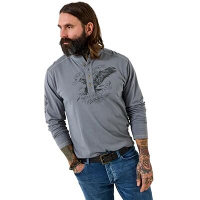 Joe Browns Men's Eagle Graphic Casual Henley Top, Regular, Grey, UK M Joe Browns Men's Eagle Graphic Casual Henley Top, Regular, Grey, UK M